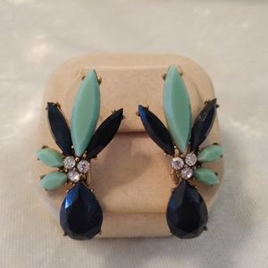 J Crew Earrings Dangle Green Blue Rhinestone